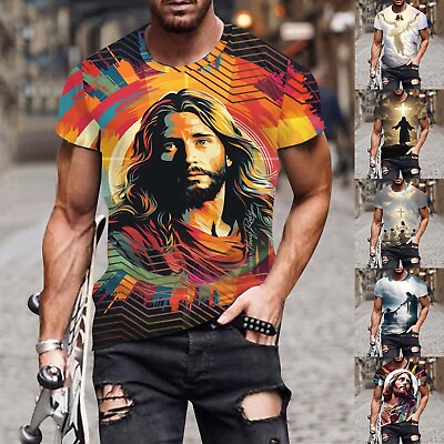 #ad Mens Digital 3D Printed T Shirt Short Sleeved Shirt Top Lapel ZF $14.42