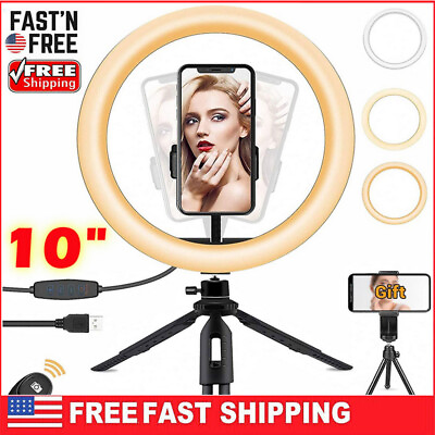 #ad Dimmable Desk Makeup LED Ring Light 10quot; with Tripod Stand amp; Phone Holder for US $11.99