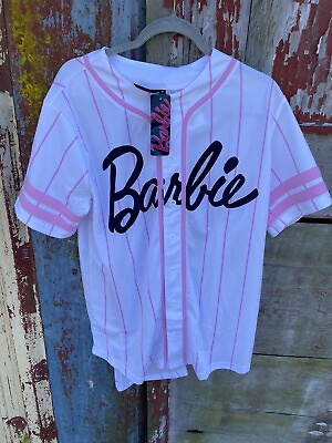 #ad Barbie Baseball Jersey Womens Size M Pink Barbie Sports Jersey NWT Medium $29.95
