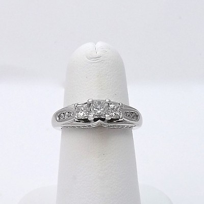 #ad 14k White Gold 1ctw Princess Cut 3 Diamond Engagement Anniversary Ring $712.50