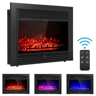 #ad Costway 28.5quot; Fireplace Electric Embedded Insert Heater Glass Log Flame Remote $193.78