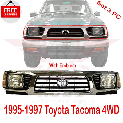 #ad New Grille Headlights Corner Lights Filler Emblem 8P For 95 97 Toyota Tacoma 4WD $440.05