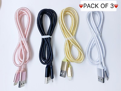 #ad 3 Pack 3Ft Braided Heavy Duty Usb Cable Charging Cord For Iphone X 8 8 7 6 5 $7.99