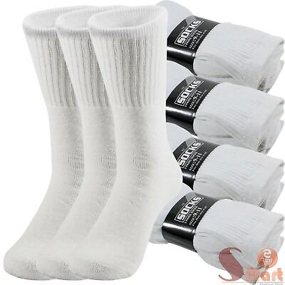 #ad Lot 3 12 Pairs Mens Solid Sports Athletic Work Plain Crew Socks Size 9 11 10 13 $6.99