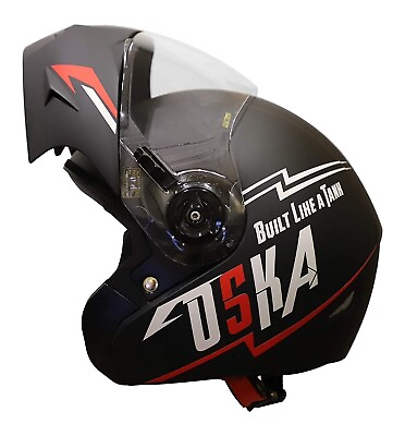#ad Oska ISI Certified Flip Up Reflective Helmet in Matt Finish black redwhite $69.92