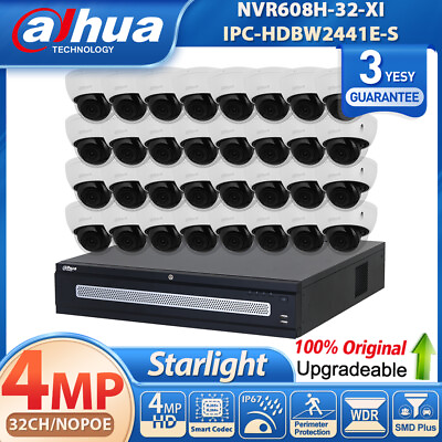 #ad NEW Dahua 32CH NO POE NVR 4MP Starlight Dome MIC Security IP Camera System Lot $3819.00