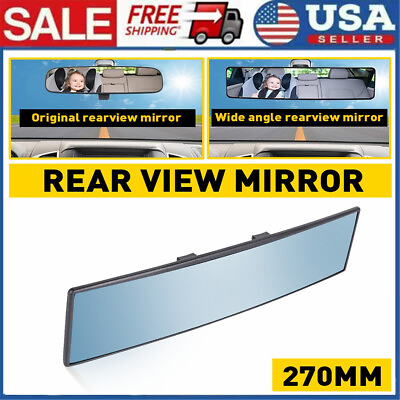 #ad 270MM Wide Convex Interior Clip On Rear View Clear Curved Blue Mirror Universal $12.99