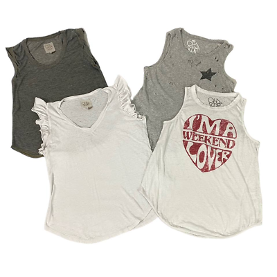 #ad Chaser Womens Cotton Sleeveless T Shirts Lot 4 White Gray Graphic Burnout Size M $40.50