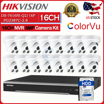 #ad Hikvision Compatible 16CH ColorVu MIC 8MP Turret Security Camera CCTV System Lot $13.29