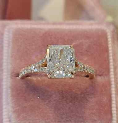 #ad 14k Yellow Gold Plated 3.7CTW Radiant Certified Moissanite Bridal Wedding Ring $146.99