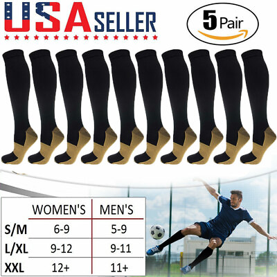 #ad 5 Pairs Copper Compression Socks 20 30mmHg Graduated Support Mens Womens S M XXL $11.55
