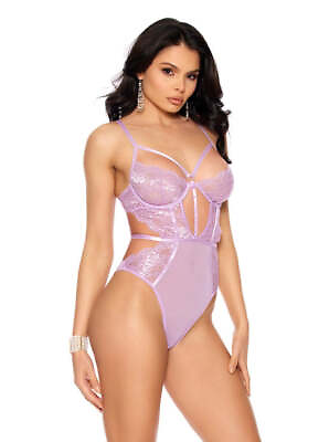 #ad Elegant Moments Spring Mesh Lace Caged Underwire Teddy Orchid Bloom $28.00