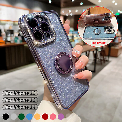 Phone Case For iPhone 15 Pro Max 14 13 12 11 Shockproof Diamond Bling Ring Stand $10.33