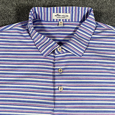 #ad Peter Millar Summer Comfort Mens XL Short Sleeve Striped Golf Polo Shirt Preppy $29.00