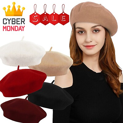 #ad Winter Warmth Women#x27;s Beret Wool Beret Painter Hat Knitted Pumpkin Hat Fashionab $8.29