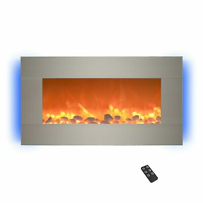 #ad Electric Fireplace Wall Mounted Adjustable Heat Remote 30 Inch Silver W Timer $176.99