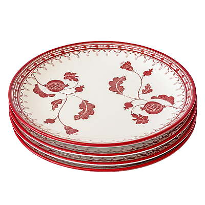 #ad Red Set of 4 Round Stoneware Dinner Plates $21.55