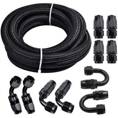 #ad AN6 6AN Fitting Stainless Steel Nylon Braided Oil Fuel Hose Line End Kit 16FT $39.99