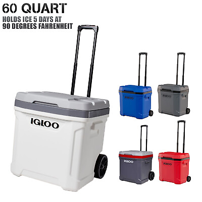 #ad Igloo 60 Quart Latitude Roller Cooler Capacity Fits Up To 90 cans $42.99
