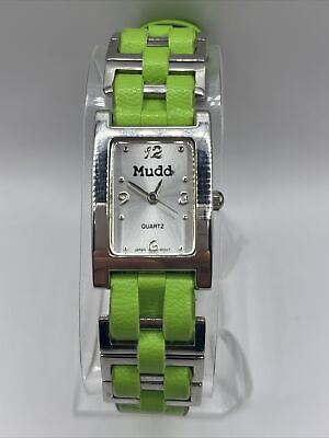 #ad MUDD Silver Tone Green Band MD 1279 A126 04 Working With New Battery $8.00