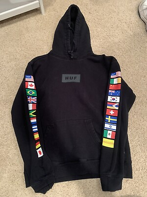 #ad HUF Worldwide Black Drawstring Hoodie Size Medium $14.00