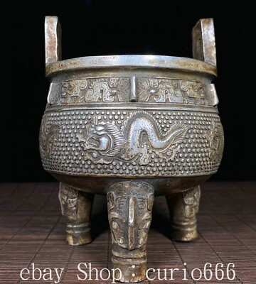 #ad 5.1#x27;#x27; Ming Xuande Old Silver Dragon Loong Animal 3 Leg Incense Burner Censer $185.00