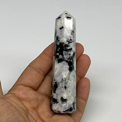 #ad 91.8g 3.9quot;x0.9quot; Rainbow Moonstone Tower Obelisk Point Crystal @India B29262 $8.10