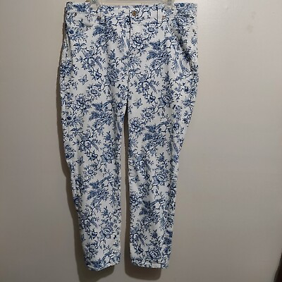 #ad Talbots Womens 14 Skinny Ankle Jeans Pants Stretch Floral Blue White Zipper $23.40