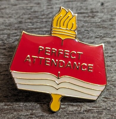 #ad quot;Perfect Attendancequot; Red Book And Torch Gold Toned Enamel Lapel Pin $4.46