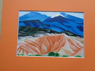 #ad Georgia O#x27;Keeffe Black Mesa Landscape Lithograph Print Blue Hills Peach Santa Fe $19.99