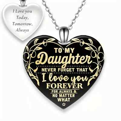 #ad To My Daughter Love Heart Crystal Pendant Black Color Necklace Best Gift Hot New $9.98