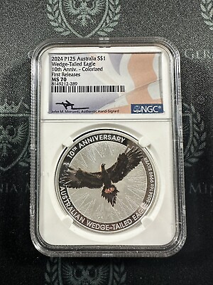 #ad 2024 Australia Wedge Tailed Eagle Colored 1 oz Silver NGC MS70 Mercanti signed $184.00