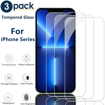 #ad 3 PACK For iPhone 15 14 13 12 11 Pro Max XR Max Tempered Glass Screen Protector $5.49