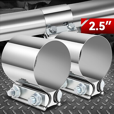 #ad 2Pcs 2.5quot; T304 Stainless Steel Butt Joint Band Muffler Exhaust Pipe Clamp Sleeve $15.99
