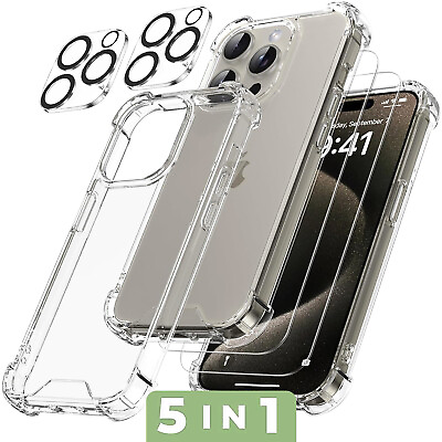 #ad For iPhone 15 14 13 12 Pro Max Clear Shockproof Case 2*Screen 2*Lens Protector $8.99