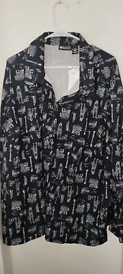 #ad NEW Maggie Barnes Sz 3X Black With Designs Shirt Long Sleeve Button Up Top $19.99