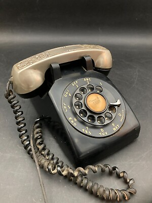 #ad Western Electric CD500 Black Rotary Dial Desk Phone w Silverplate Handset Cover $31.99