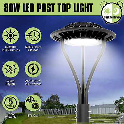 #ad 80W LED Post Top Light Circular Area Pole Lamp Dusk To Dawn Garden Yard Lighting $132.47