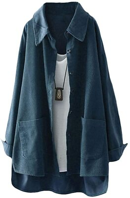 #ad FTCayanz Women#x27;s Button Down Shirt Jacket Corduroy Long Sleeve Coat Loose Blouse $84.24