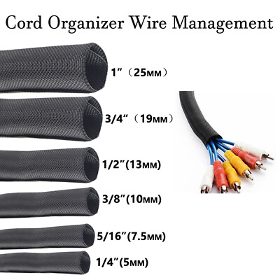 #ad Braided Split Wire Loom Tubing Cable Sleeve Harness Cord Management Protect lot $22.79