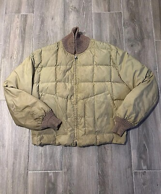 #ad VINTAGE Tempco Jacket Mens Extra Large 60s Beige Insulated Goose Down Quilted $84.95