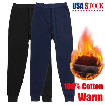 #ad Men Winter Fleece Lined 100% Cotton Thermal Long Johns Bottom Underwear Pants $12.08