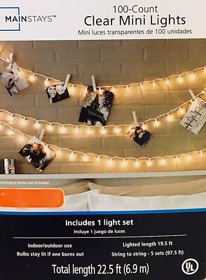 #ad 10 strands 100 Count Clear Mini Lights Mainstays White Wire 19.5 ft. Pack of 10 $79.99