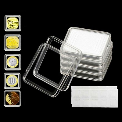 #ad 50Pcs Single Square Plastic Coins Capsule Box Storage Holder Display Protector $9.99