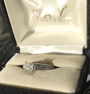 #ad F.D. 14K White Gold 1ct Princess Cut Diamond Engagement Ring 6.75 READ DESCRIPTI $2500.00