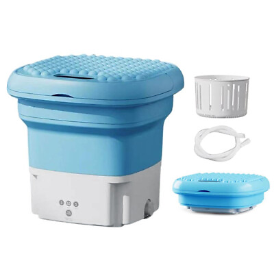 #ad Mini Folding Washing Machine Portable For Clothes With Drain Basket Travel Q6N0 $19.65
