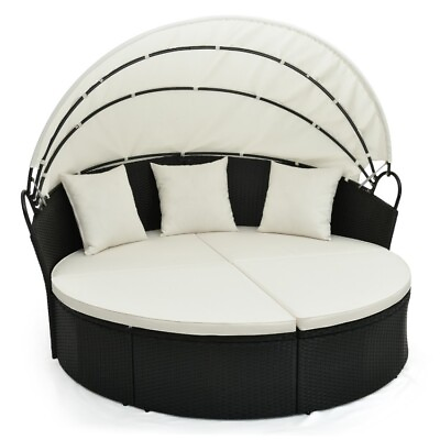 #ad Clamshell Patio Outdoor Round Daybed Wicker Sofa W Retractable Canopy amp; Pillows $378.97