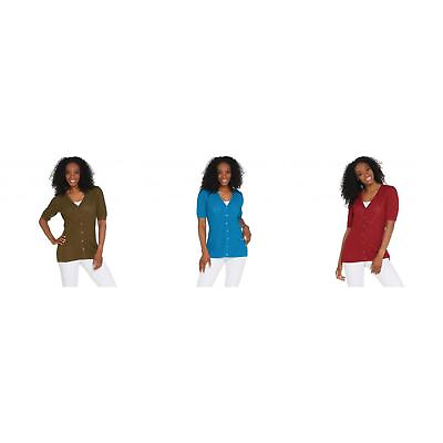 #ad NEW Isaac Mizrahi Live Women#x27;s Pointelle Button Front Cardigan XXS XS Small $9.75