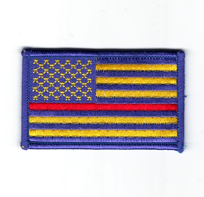 #ad Yellow Purple Stripes Red Line Fire Fighter First Responder US Flag Iron Patch $3.99