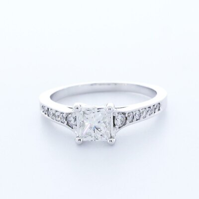 #ad 1.4ct Natural Diamond F SI1 Princess 18K White Gold Graduate Band Accent Ring $3808.35